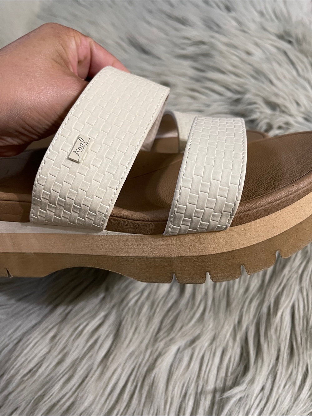 Reef White Double-Strap Slide Sandals with Tan Footbed - Picture 4 of 6